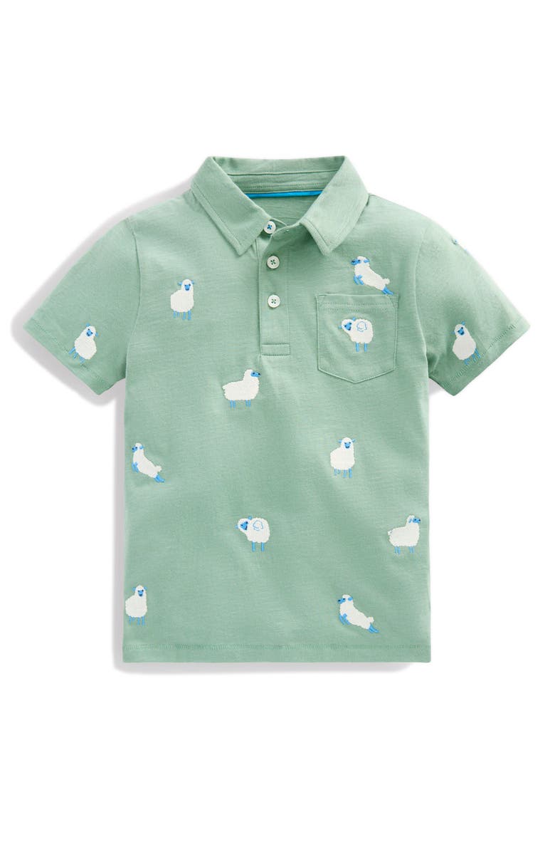 Mini Boden Kids' Embroidered Cotton Slub Polo, Main, color, Sheep