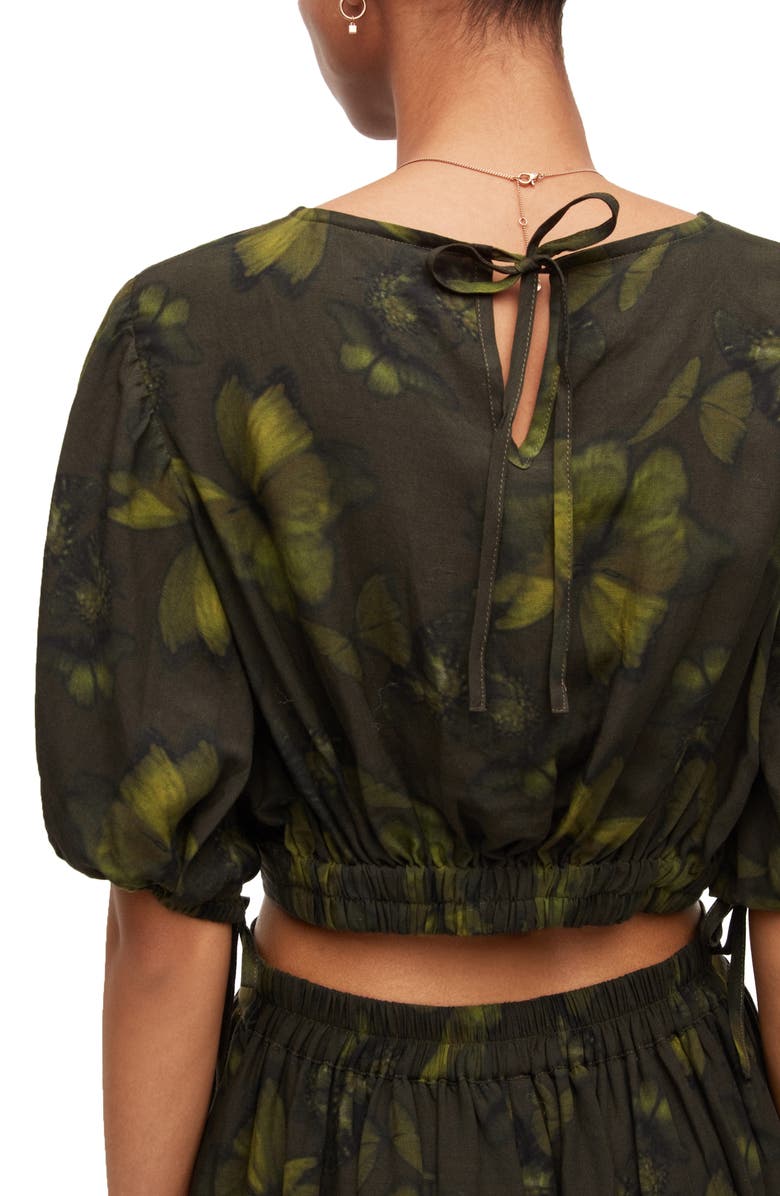 AllSaints Puff Sleeve Butterfly Print Crop Top, Alternate, color,