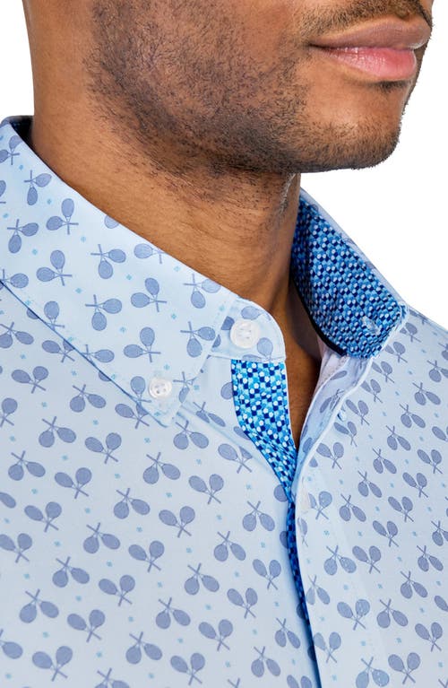 Construct Tennis Racket Woven Short Sleeve Shirt In Lt Blue