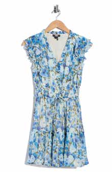 PAIGE Muriel Floral Ruffle Cap Sleeve Silk Fit & Flare Minidress