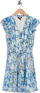 PAIGE Muriel Floral Ruffle Cap Sleeve Silk Fit & Flare Minidress