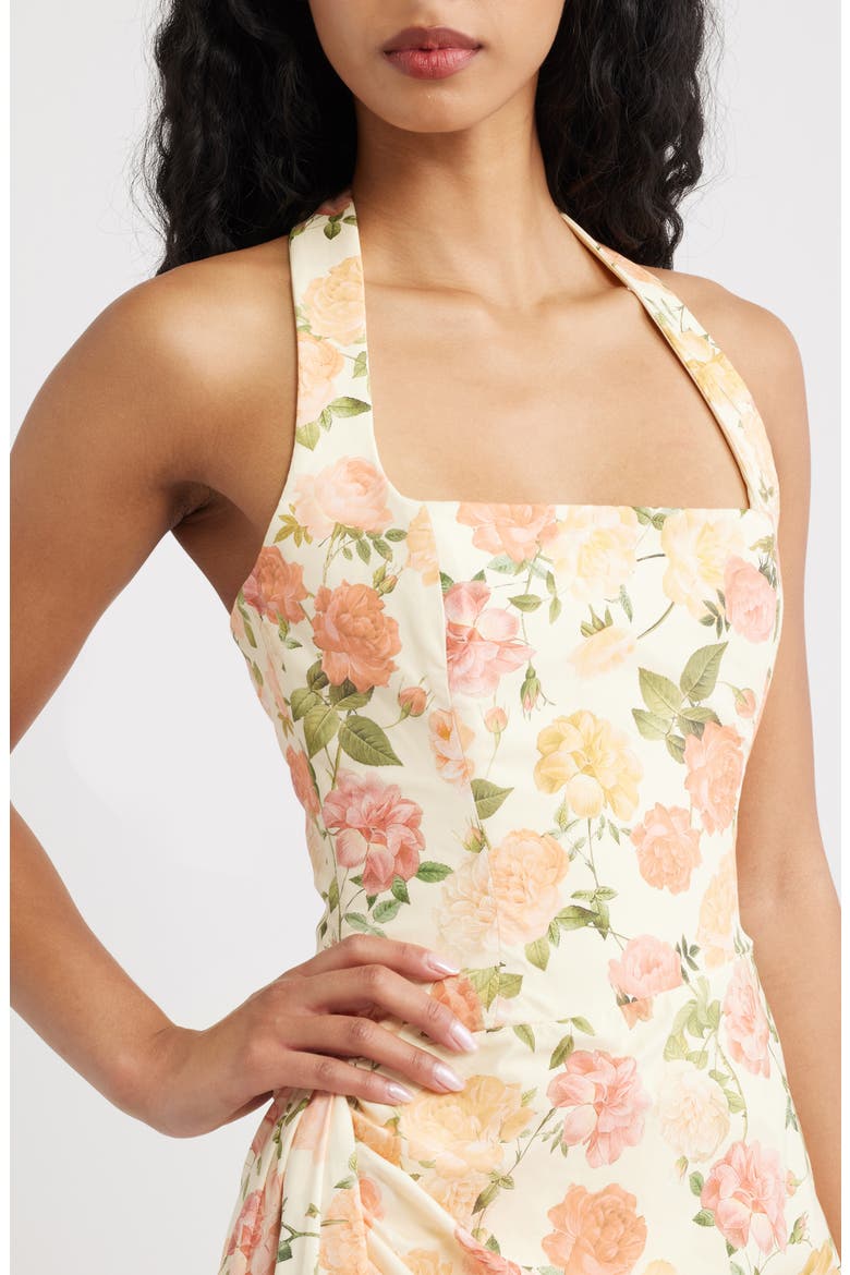 Tallulah Rose Print Halter Midi Dress, Alternate, color, WARM ROSE PRINT