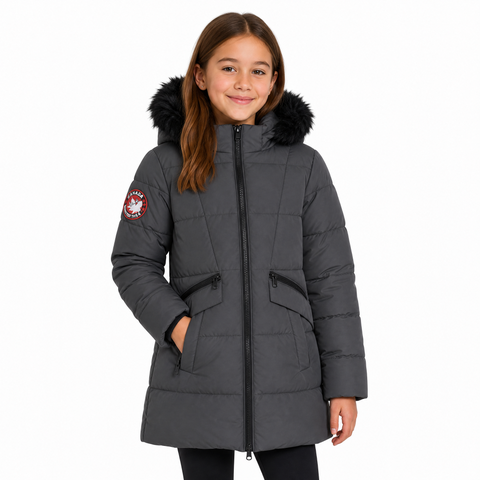 Girls' Faux Fur Hood Long Puffer Parka