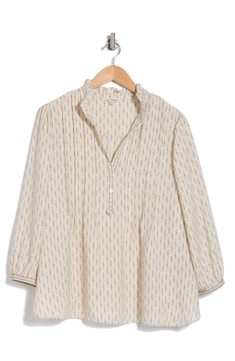 MAX STUDIO Split Neck Long Sleeve Top, Alternate, color, Natural Cotton Floral