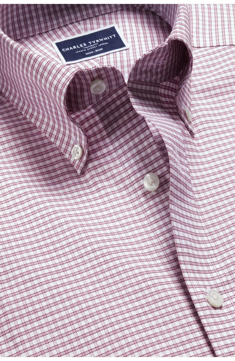 Charles Tyrwhitt Slim Fit Button-Down Collar Non-Iron Stretch Check Oxford Shirt, Alternate, color, Claret Pink