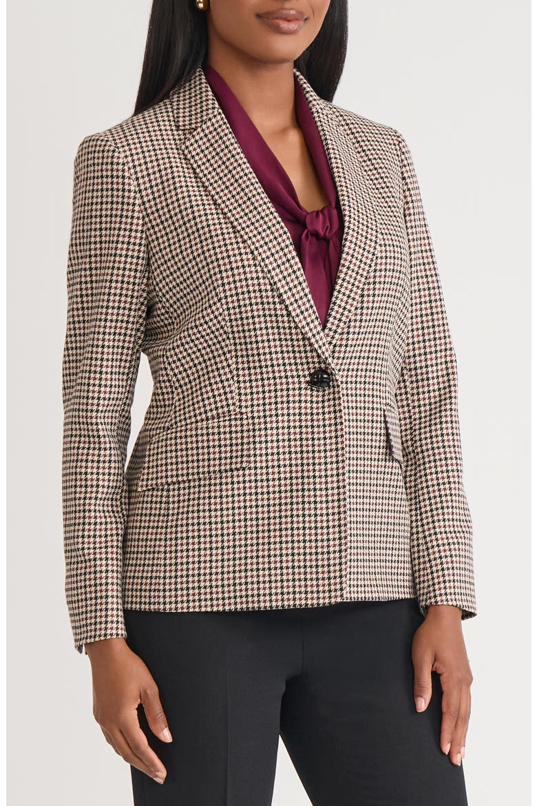 One-Button Houndstooth Blazer, Alternate, color, TOFFEE MULTI