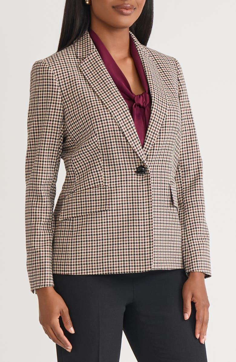 KASPER One-Button Houndstooth Blazer, Alternate, color, Toffee Multi