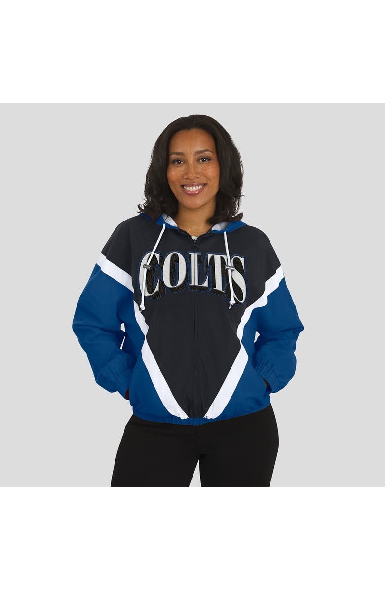 WEAR by Erin Andrews Women's WEAR by Erin Andrews Black/Royal Indianapolis Colts Retro Crinkle Full-Zip Hoodie Windbreaker, Alternate, color, 