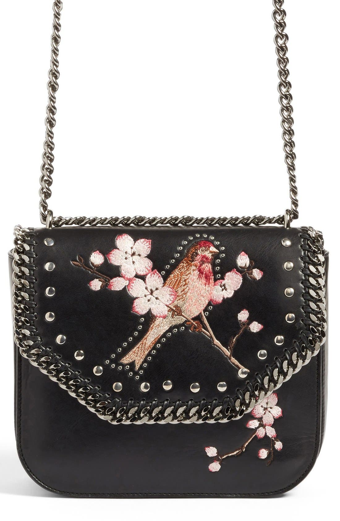 Stella McCartney Black Falabella Box Bird Shoulder Bag, Main, color, 