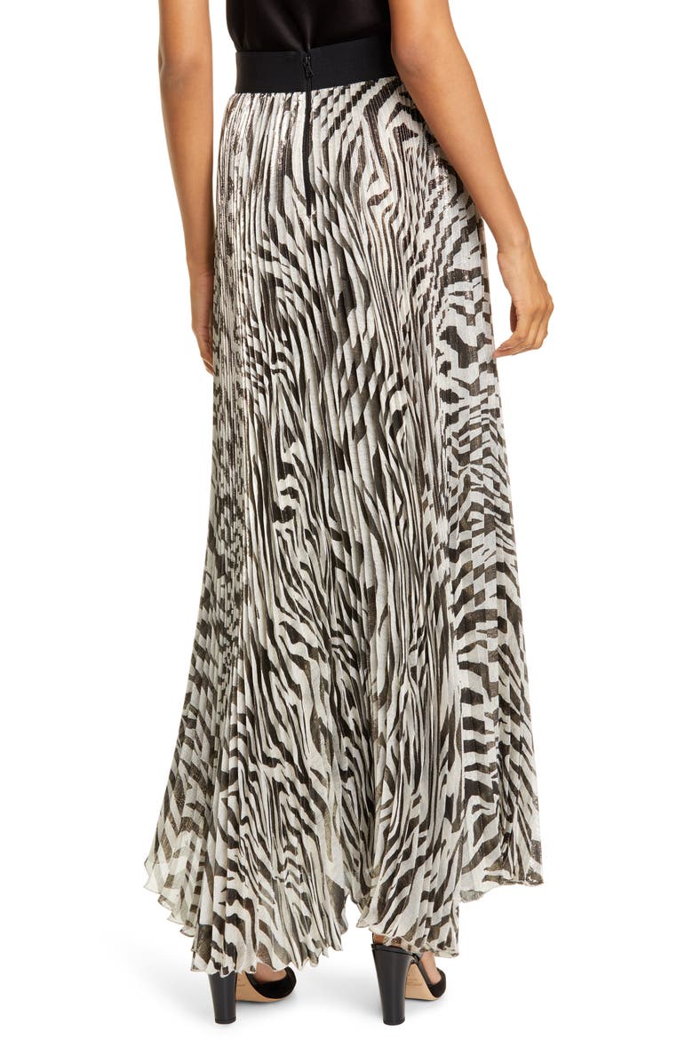 Katz Animal Print Pleated Silk Blend Maxi Skirt, Alternate, color, TIGER SOFT WHITE/ BLACK