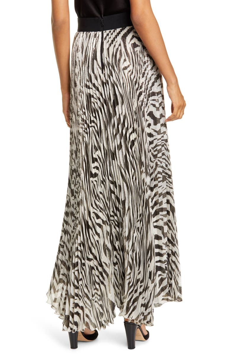 Alice + Olivia Katz Animal Print Pleated Silk Blend Maxi Skirt, Alternate, color, 