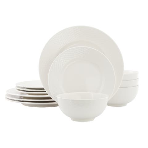 Gemma 12 Piece Stoneware Dinnerware Set in White