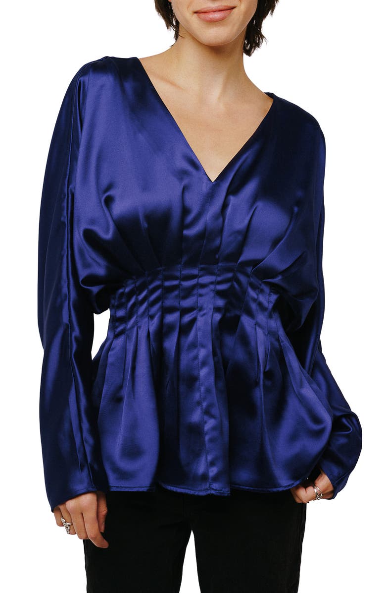 CIEBON Viera Satin Peplum Hem Blouse, Main, color, Cobalt