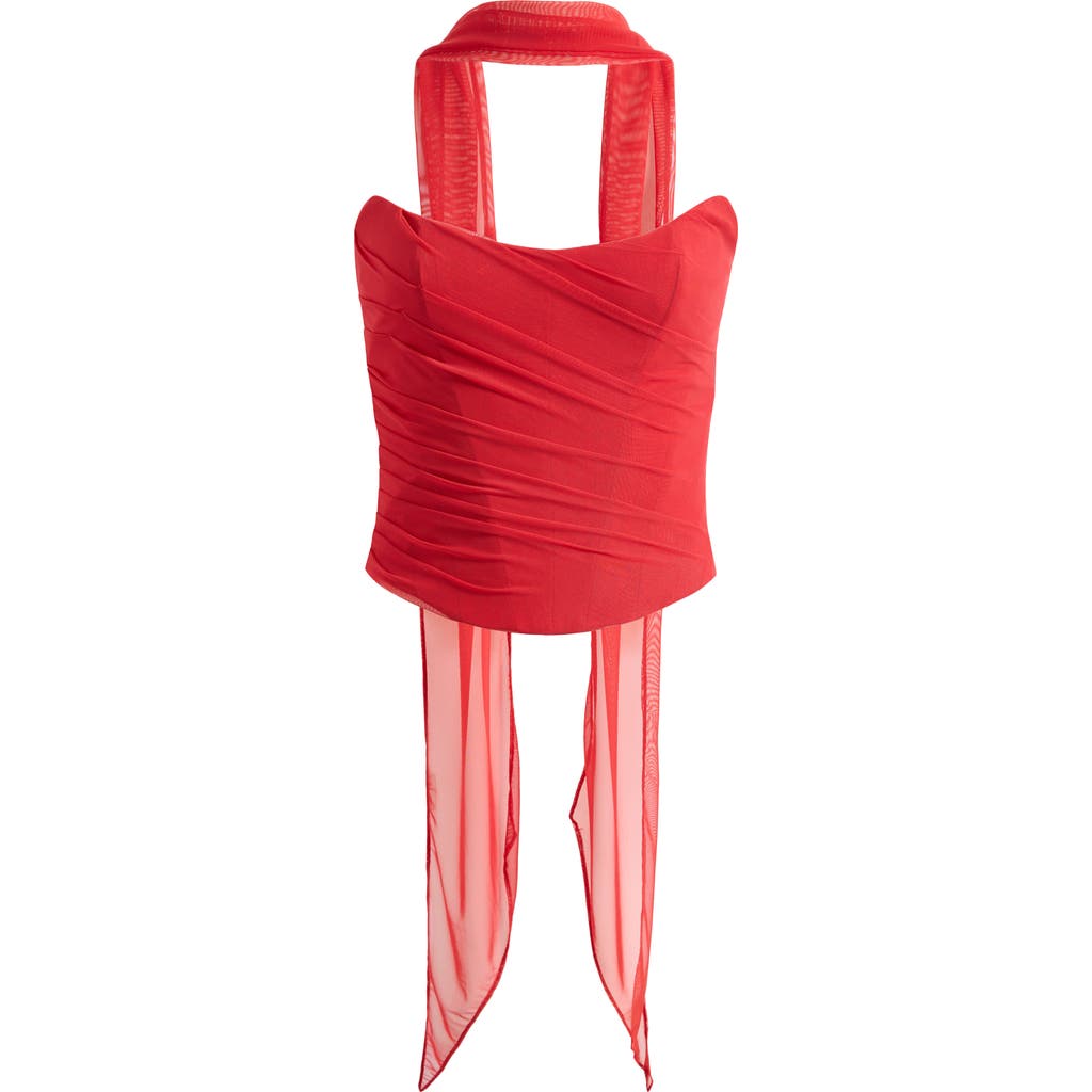 Shop House Of Cb Hallie Corset Top & Scarf In Hauted Red