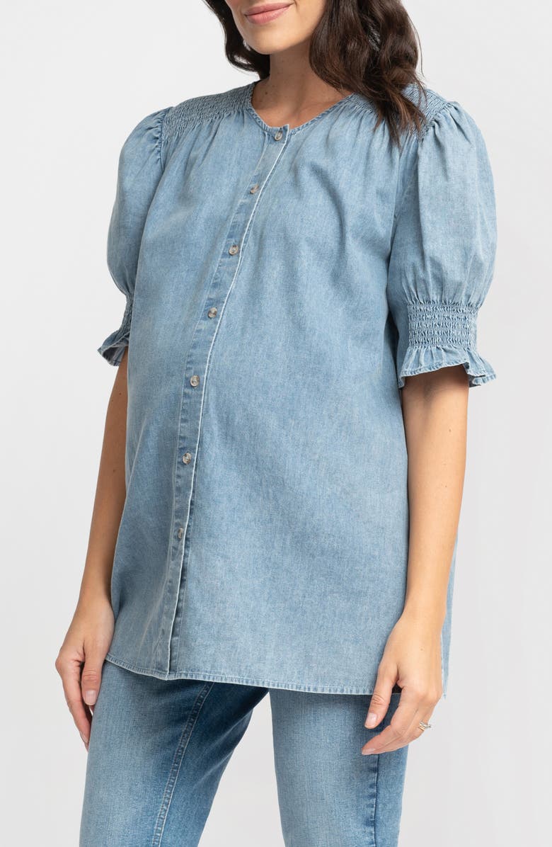 Seraphine Chambray Button-Up Maternity Shirt, Alternate, color, 