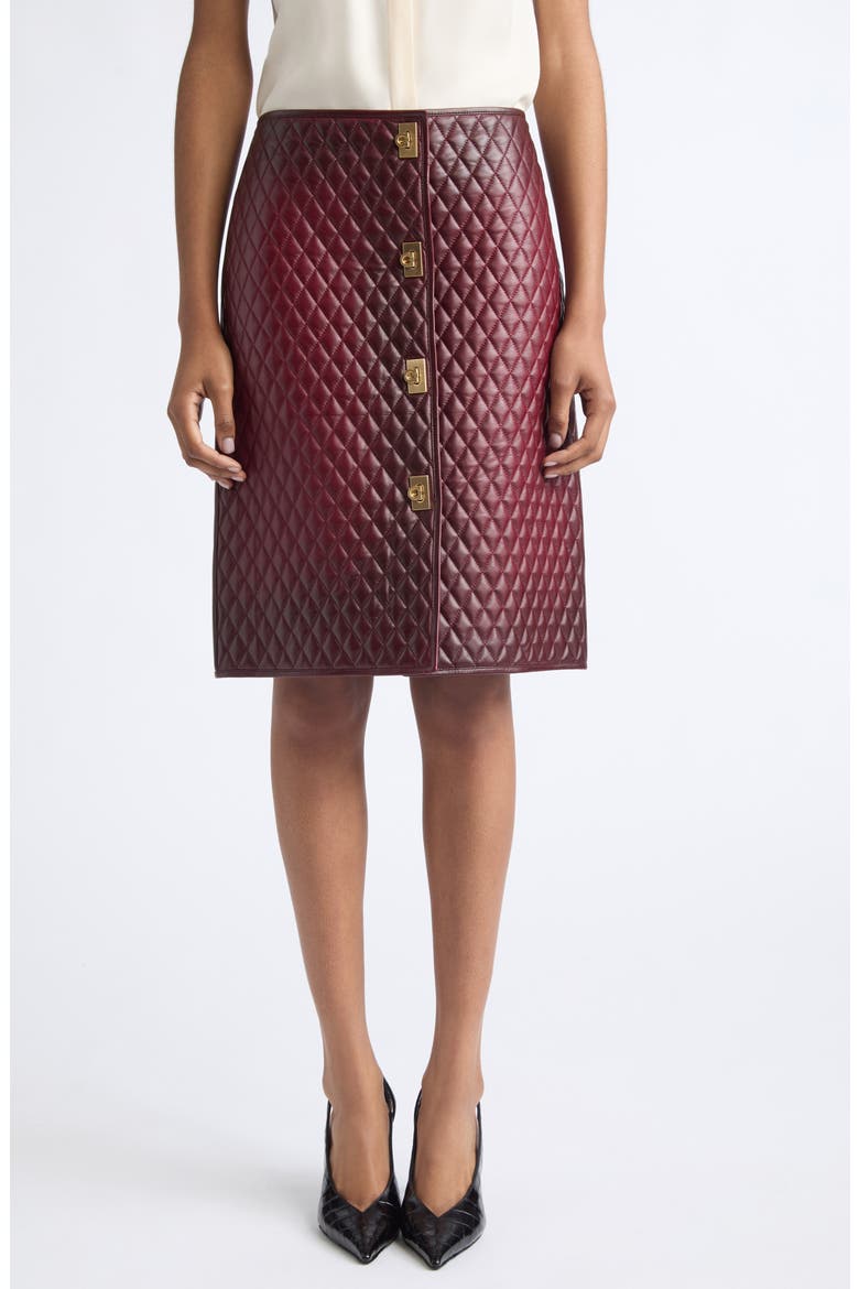 Plongé Nappa Leather Skirt, Main, color, MAROON BORDEAUX