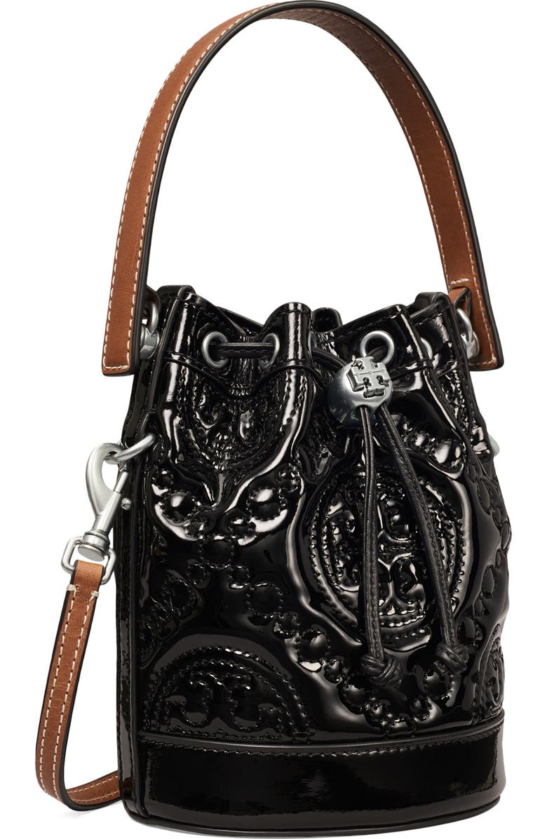 Tory Burch T Monogram Mini Puffy Patent Leather Bucket Bag, Alternate, color,