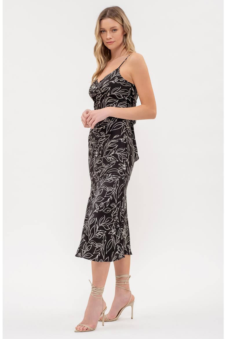Leaf Print Midi Dress, Alternate, color, BLACK
