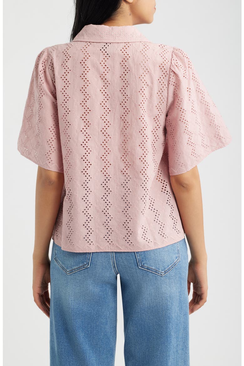 Eyelet Embroidered Button-Up Shirt, Alternate, color, DUSTY PINK