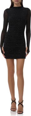 AFRM Darcie Rhinestone Long Sleeve Mesh Minidress