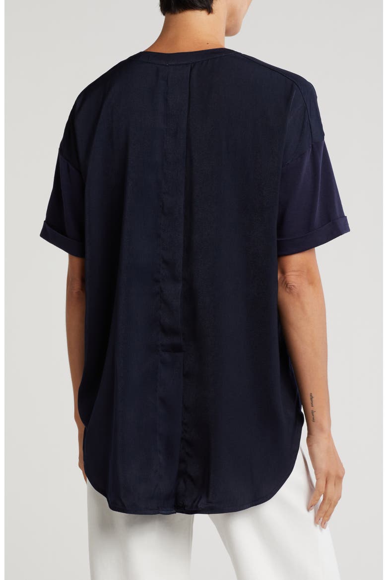 Lyssé Leah Short Sleeve Satin Top, Alternate, color, TRUE NAVY