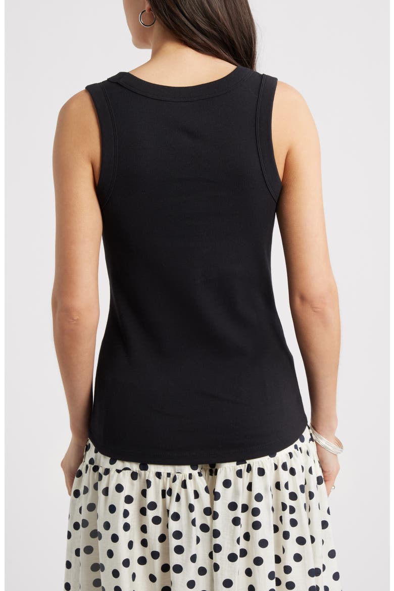 V-Neck Rib Cotton Tank, Alternate, color, BLACK