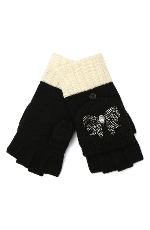 Eagle Head Crystal Embellished Convertible Mittens