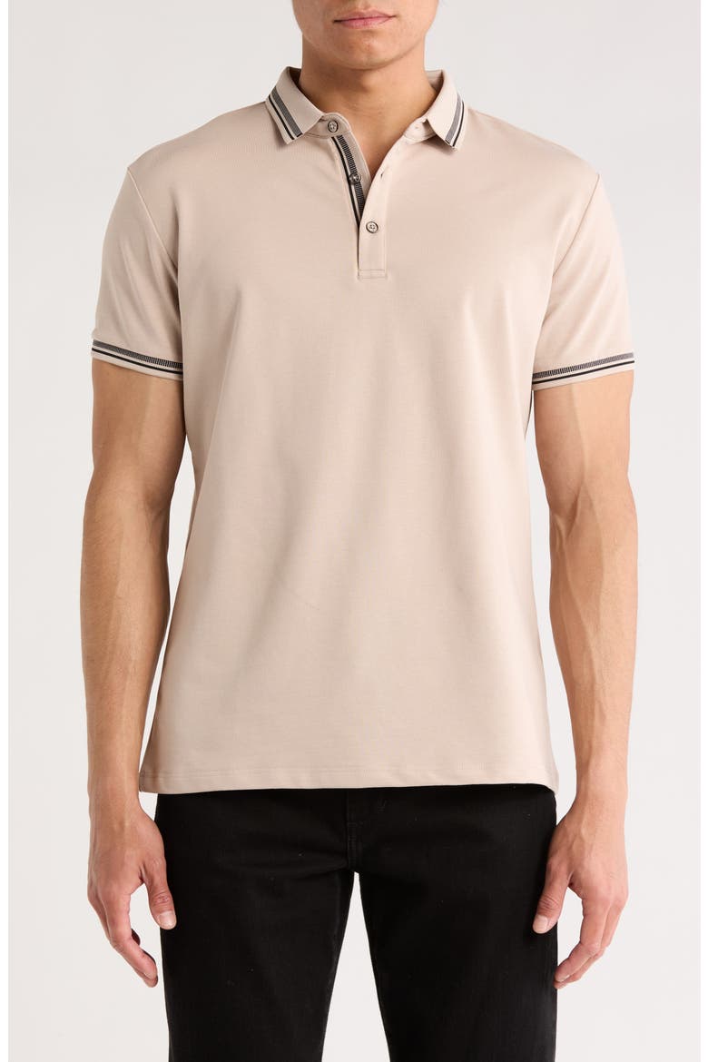 Slim Fit Stretch Cotton Knit Polo, Main, color, STONE