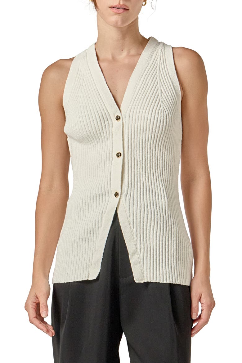 Rib Knit Button-Up Vest, Main, color, OFF WHITE
