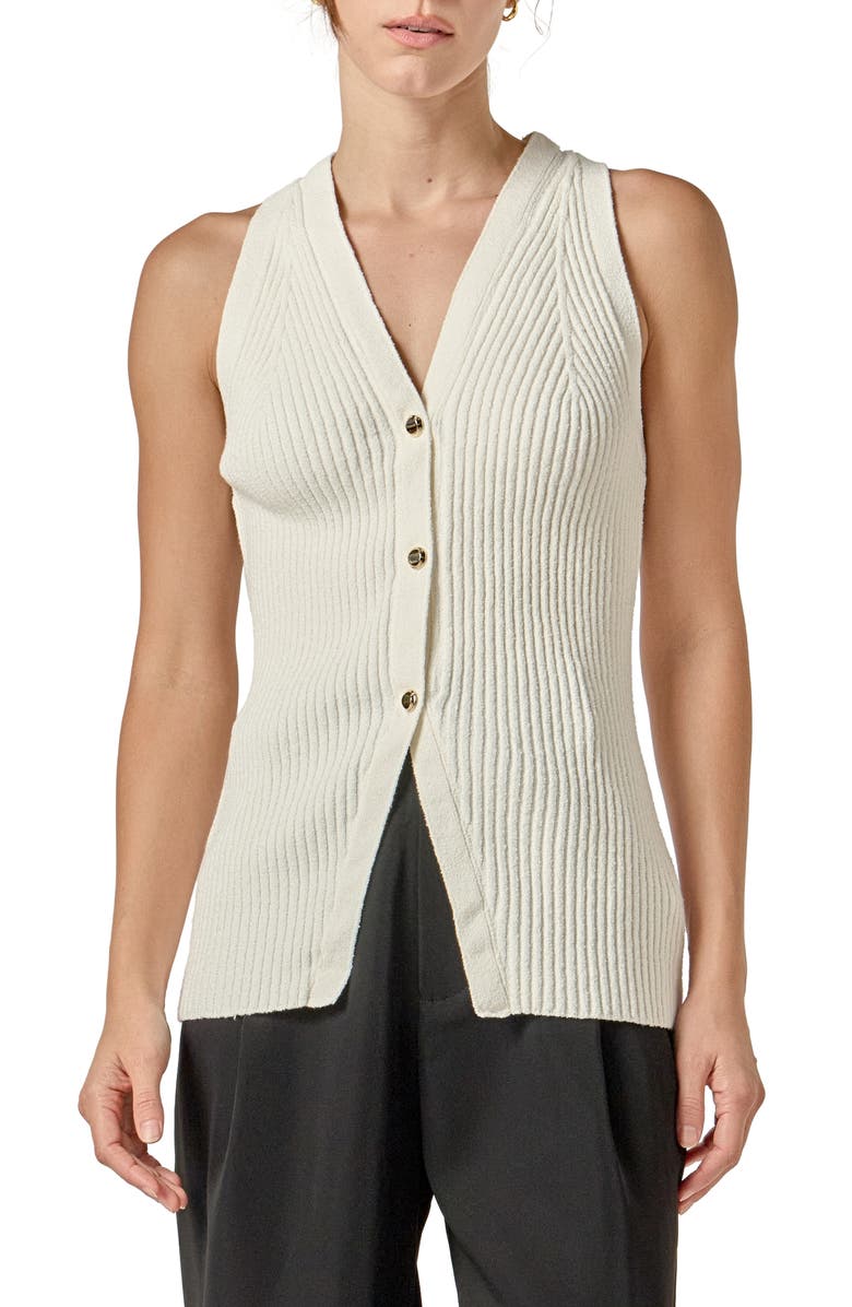 English Factory Rib Knit Button-Up Vest, Main, color, Off White