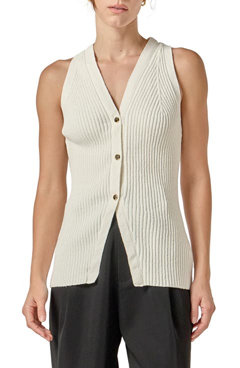 Rib Knit Button-Up Vest