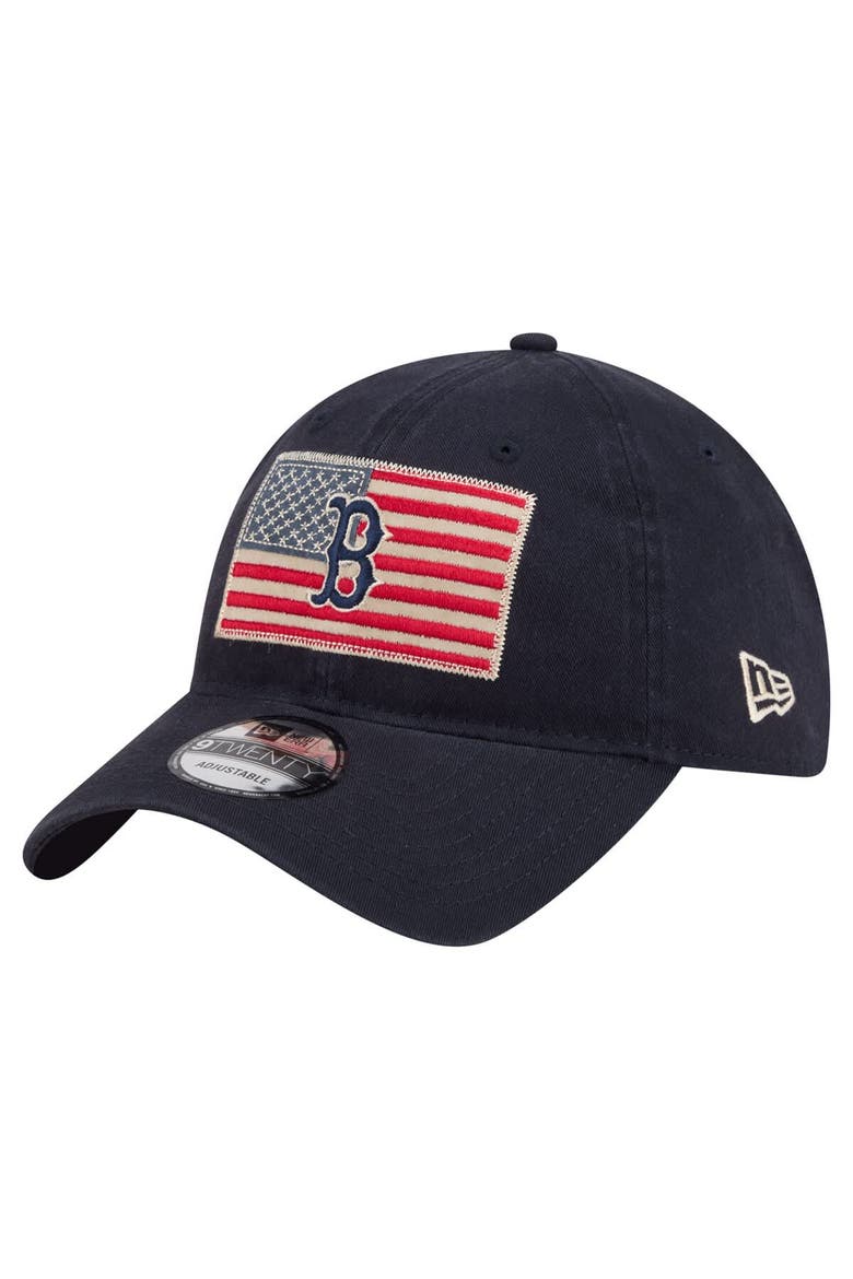 Men's New Era Navy Boston Red Sox Americana Flag 9TWENTY Adjustable Hat, Main, color, Navy