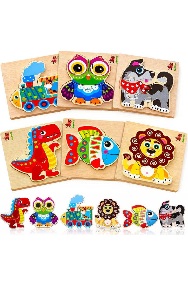 Wooden Montessori Puzzle Set for Toddlers, Main, color, Cartoonish animals