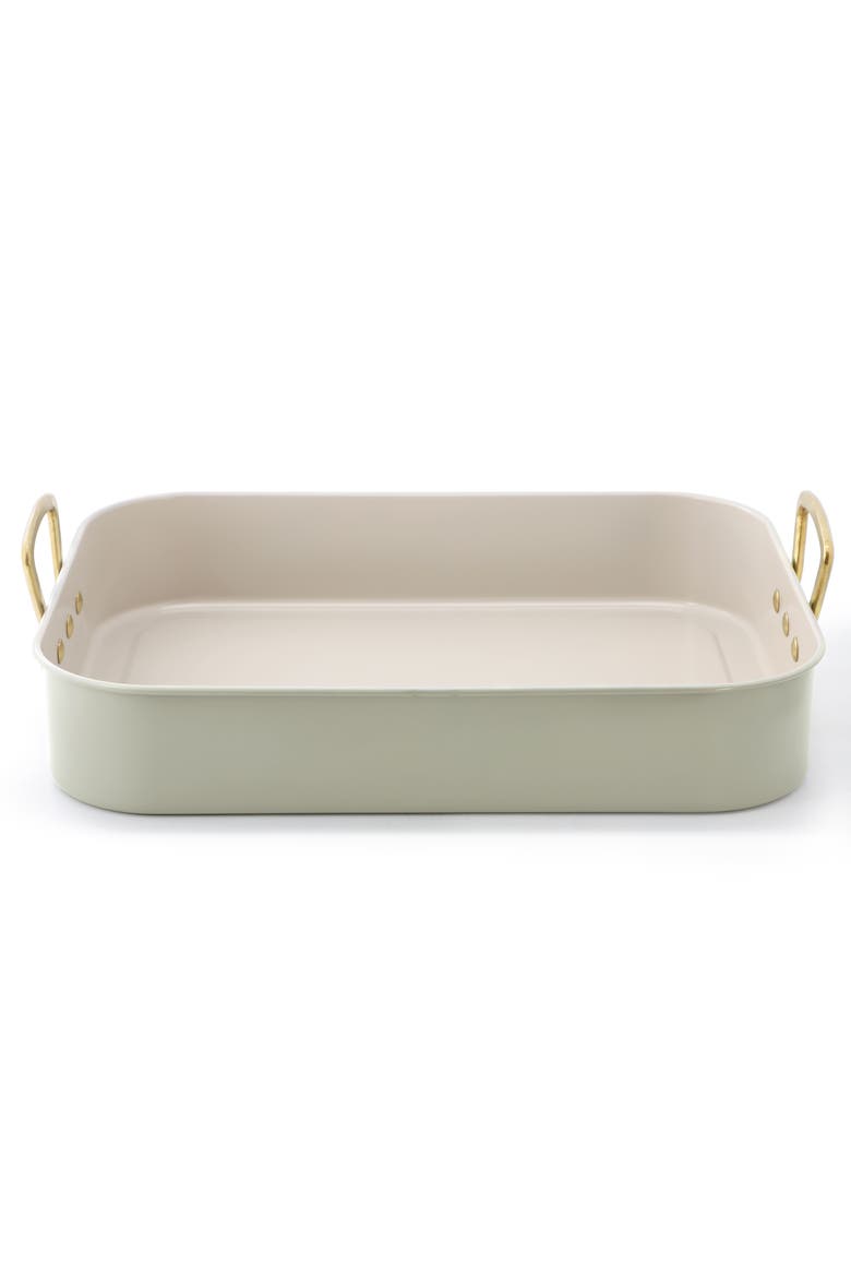 2 Piece Nonstick Steel Roaster Pan in Green with Rack, Alternate, color, Green