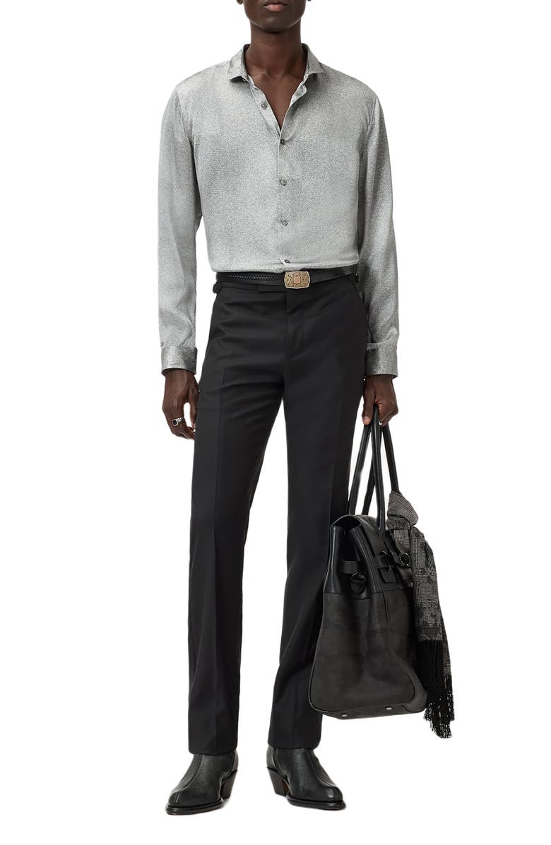 John Varvatos Orchard Silk Button-Up Shirt, Alternate, color, Silver