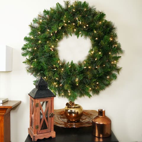Real Touch️pre-lit Canyon Mixed Pine Artificial Christmas Wreath - 24" - Clear Lights