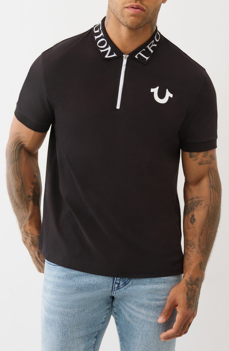 True Religion TR Collar Zip Polo, Main, color, Jet Black
