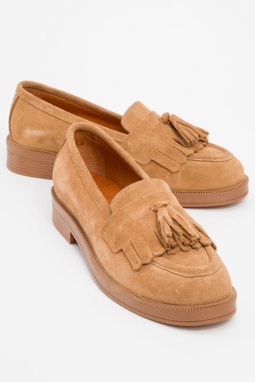 Forever & Always Shoes Milly Leather Tassel Loafer In Cognac Suede Leather