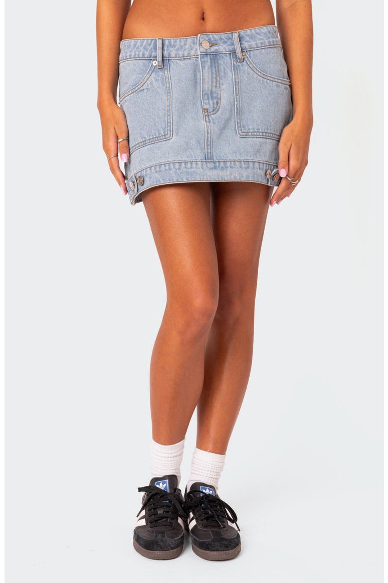 Foxx Low Rise Patch Pocket Denim Miniskirt, Main, color, LIGHT-BLUE