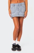EDIKTED Foxx Low Rise Patch Pocket Denim Miniskirt