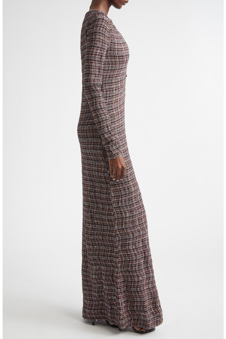Long Sleeve Sequin Check Wool Blend Dress, Alternate, color, PINK AND BROWN TONES