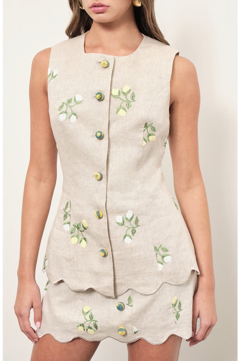Willow Floral Embroidered Linen Button-Up Top, Alternate, color, BEIGE FLORAL