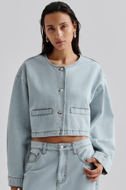 Elowen Cropped Long Sleeve Denim Jacket
