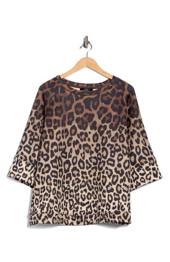 T Tahari Three-quarter Sleeve Scuba Top In Brown