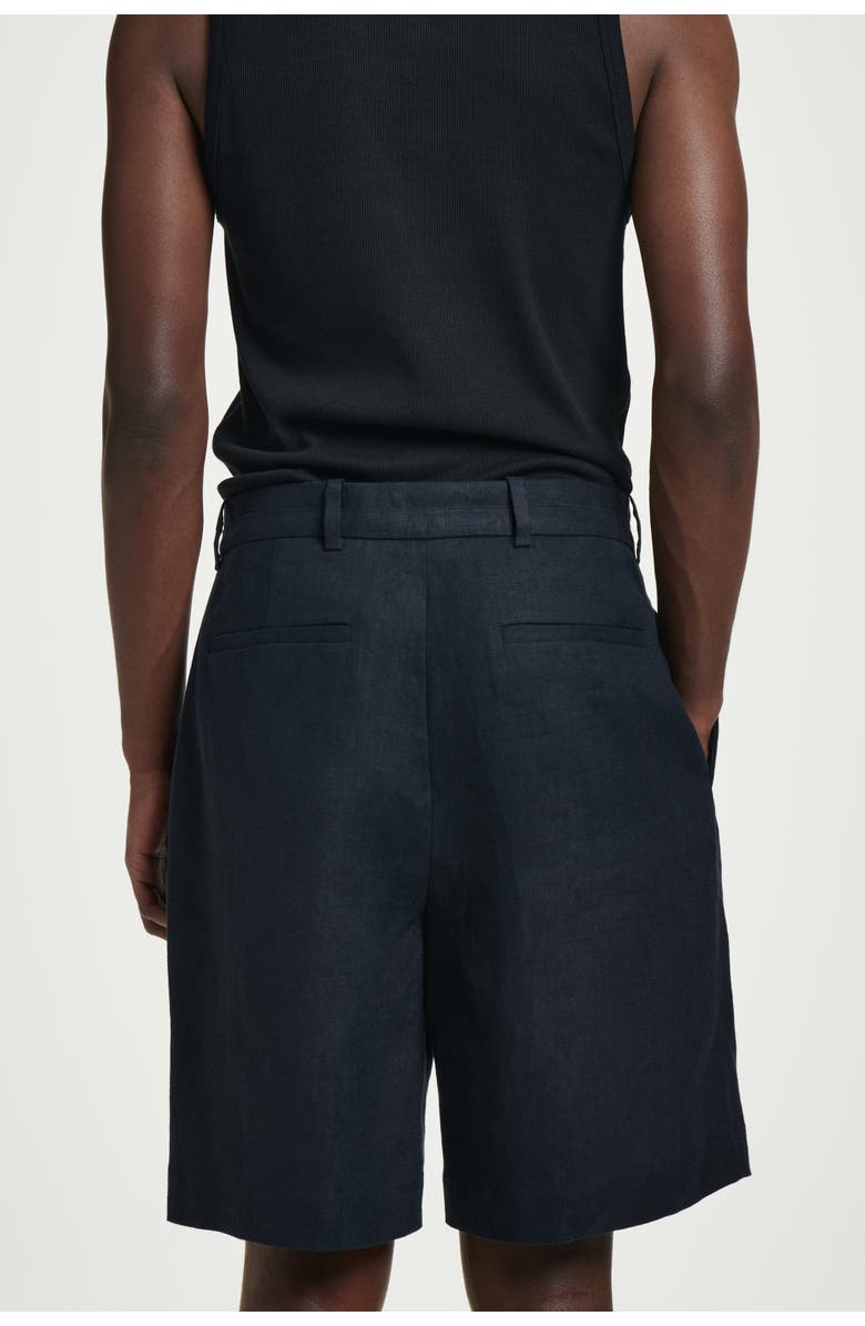 COS Tailored Drawstring Linen Shorts, Alternate, color, Navy