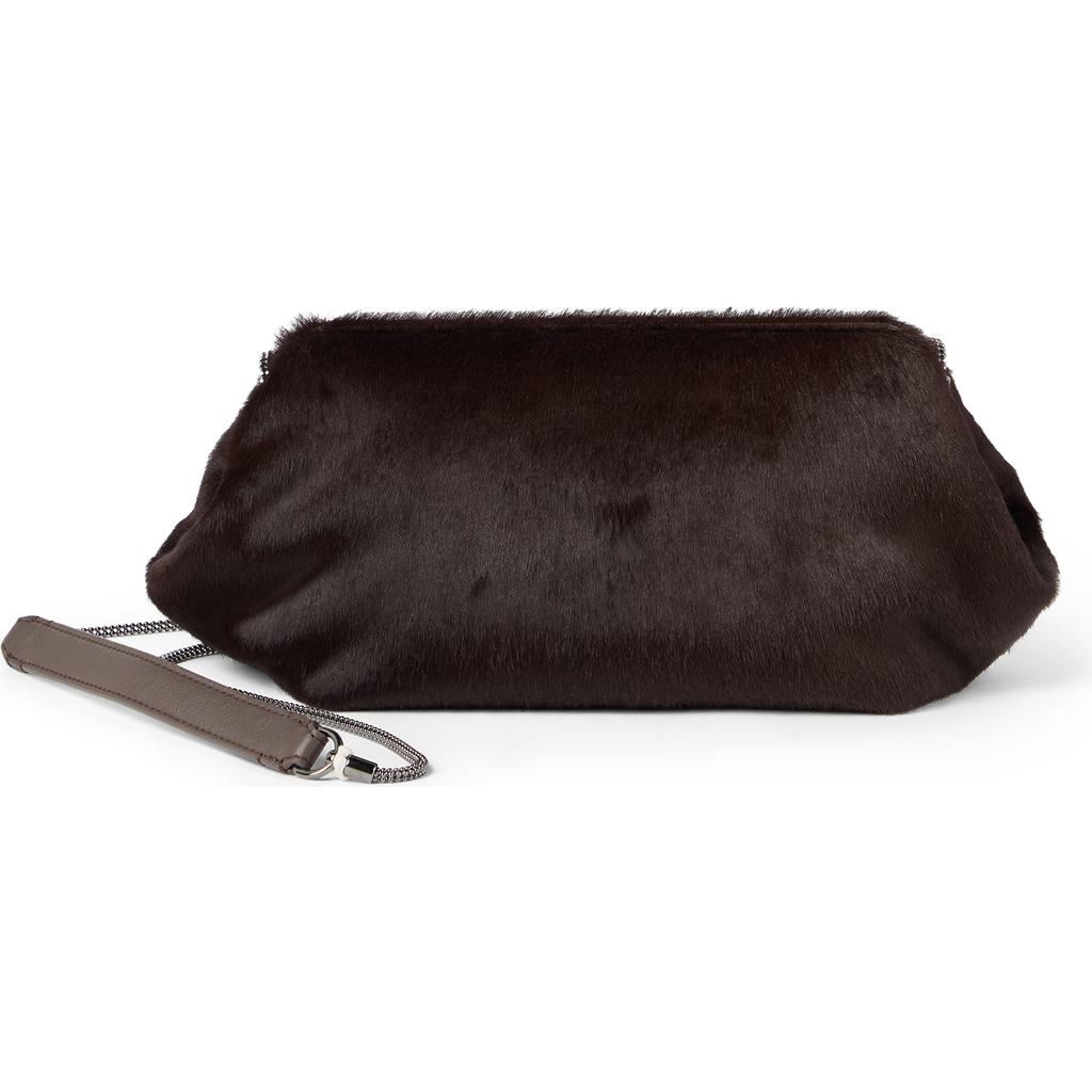 Brunello Cucinelli Calf Hair Eclipse Pouch Bag In Brown