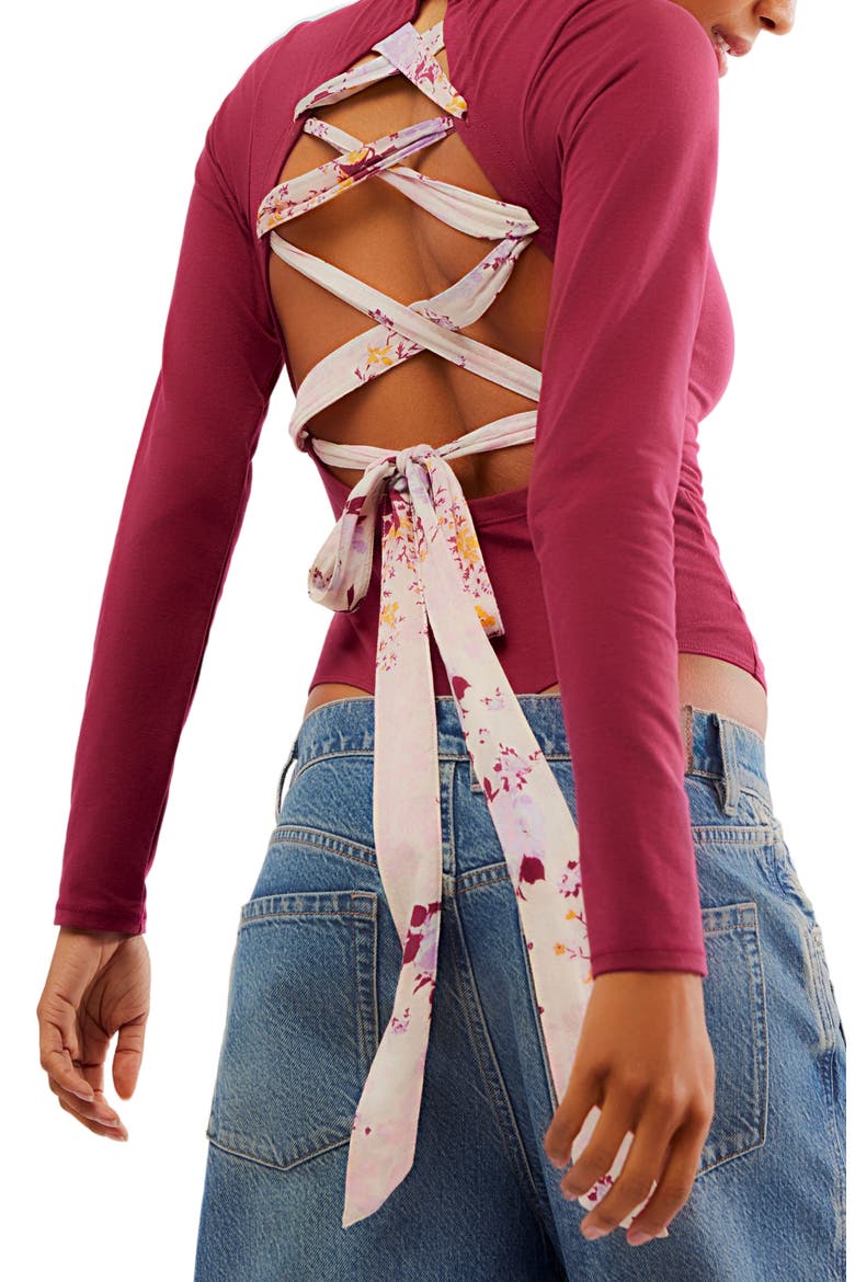 Straps in the Back Bodysuit, Alternate, color, WINE