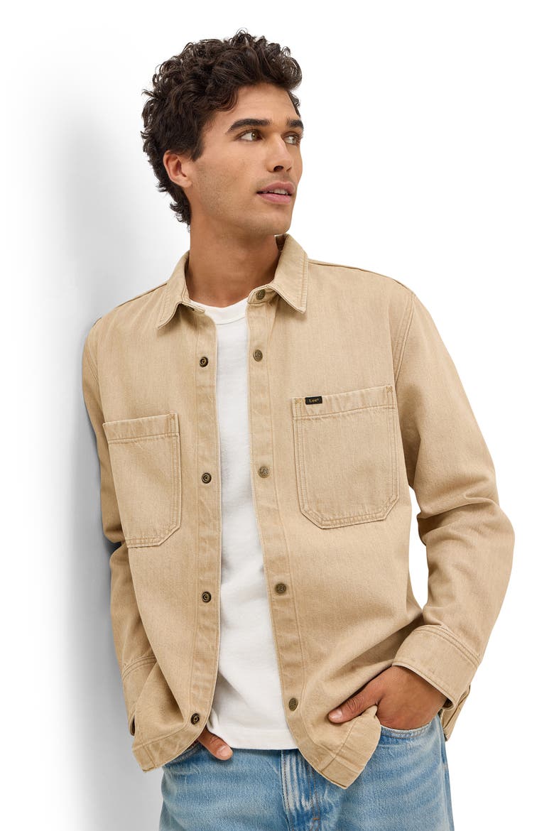 Cotton Blend Twill Snap-Up Overshirt, Alternate, color, CAPPUCINO