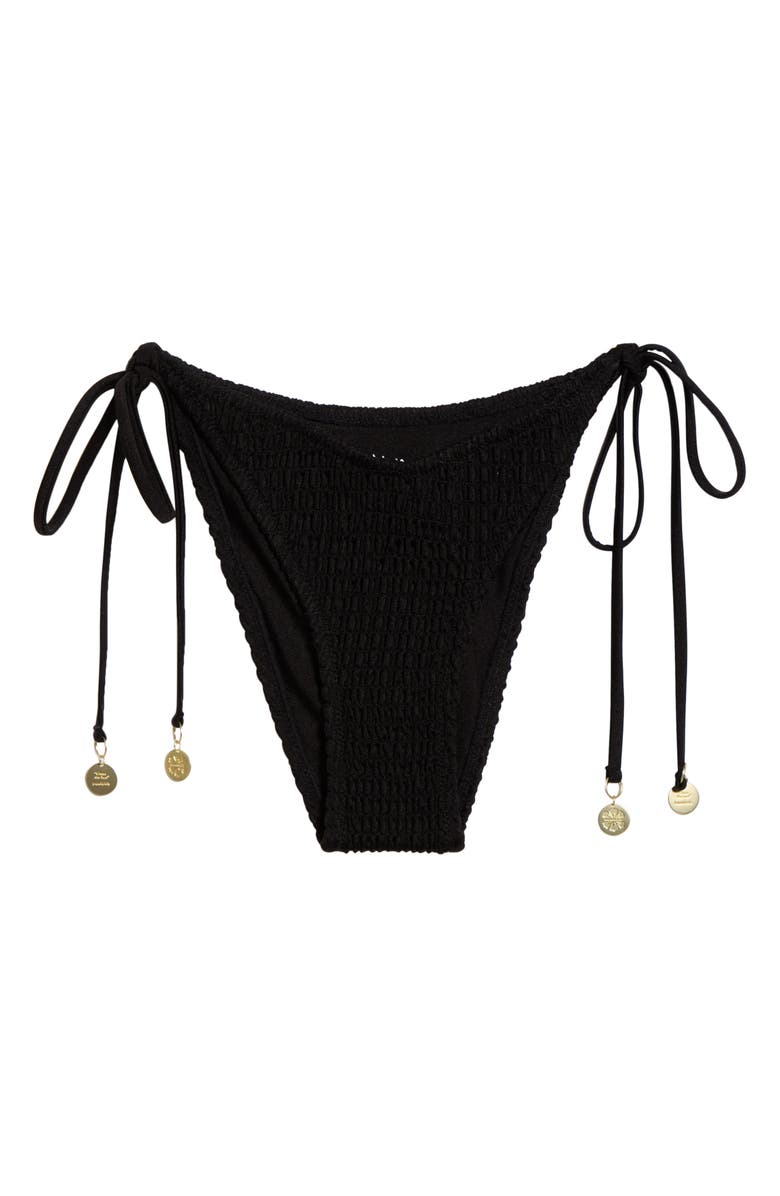 Kulani Kinis Smocked Side Tie Bikini Bottoms, Alternate, color, Twilight Black