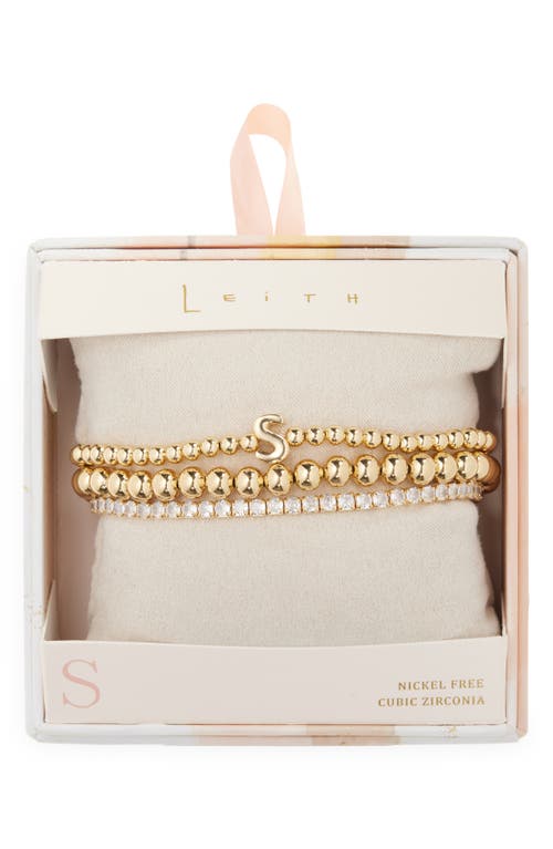Leith 3-pack Initial Bead Bracelet In S- Clear- Gold